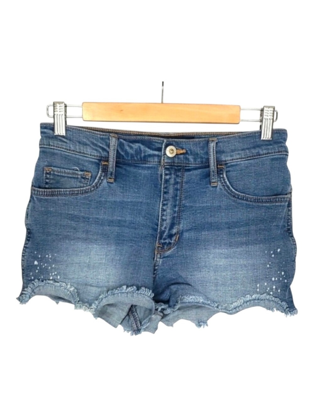 Hollister High Rise Short Short Faded Blue Jean Cut Offs Frayed Hem Size 28